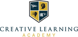Creative Learning Academy Logo with gold dark blue and white colours