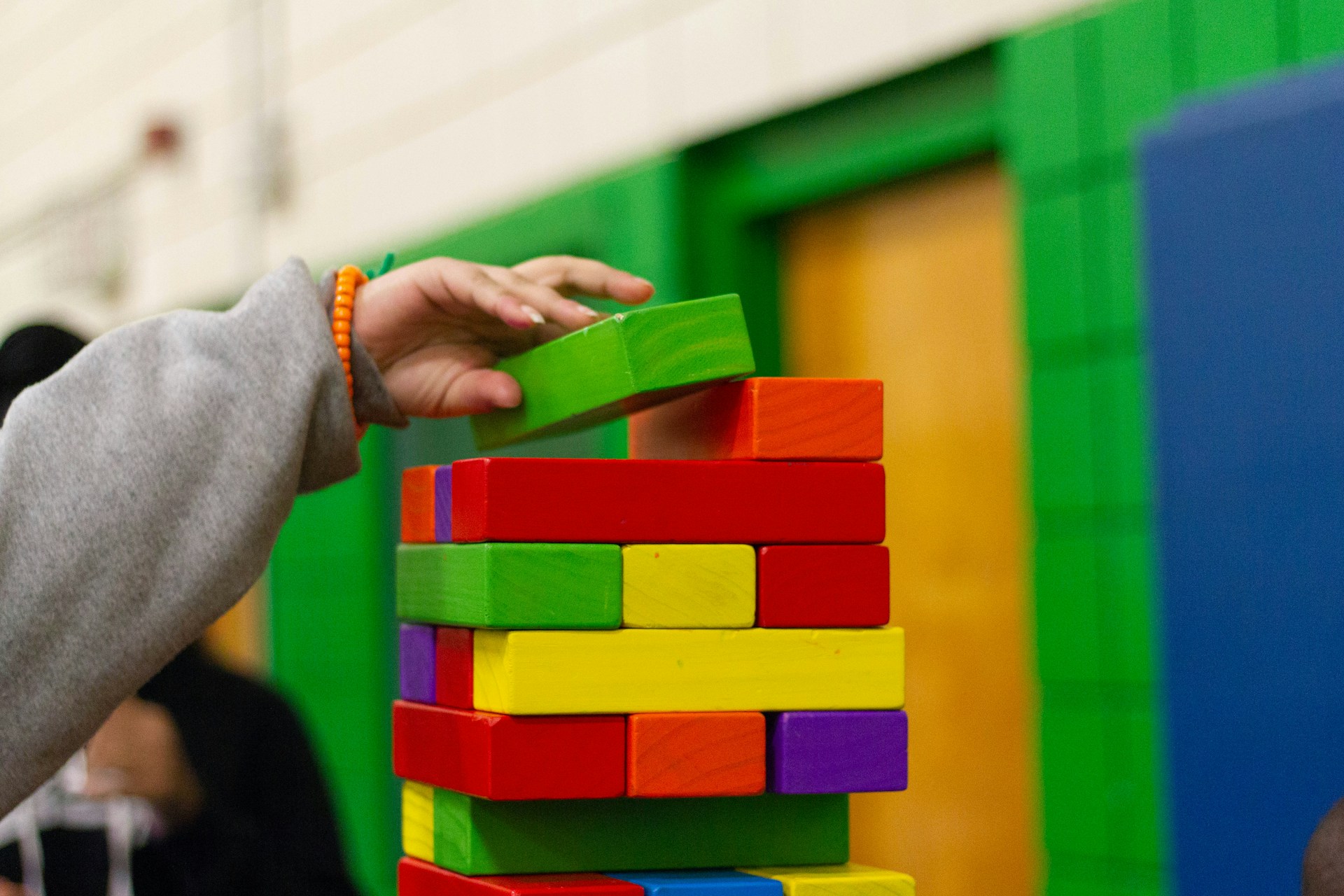 One of our children playing with building blocks